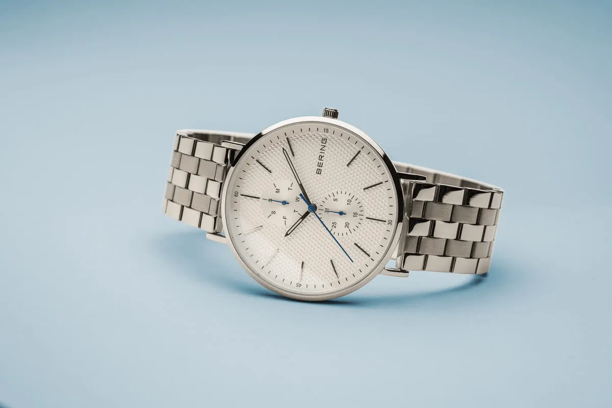 BERING Classic Polished Silver 40mm Silver Dial Day-Date Men's Watch 14240-700