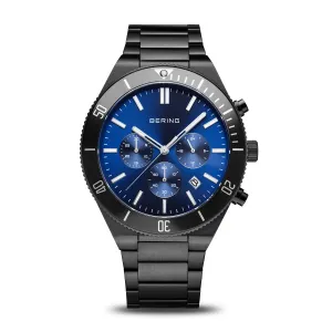 BERING Classic Polished/Brushed Black Blue Sunray Men's Watch 15043-727