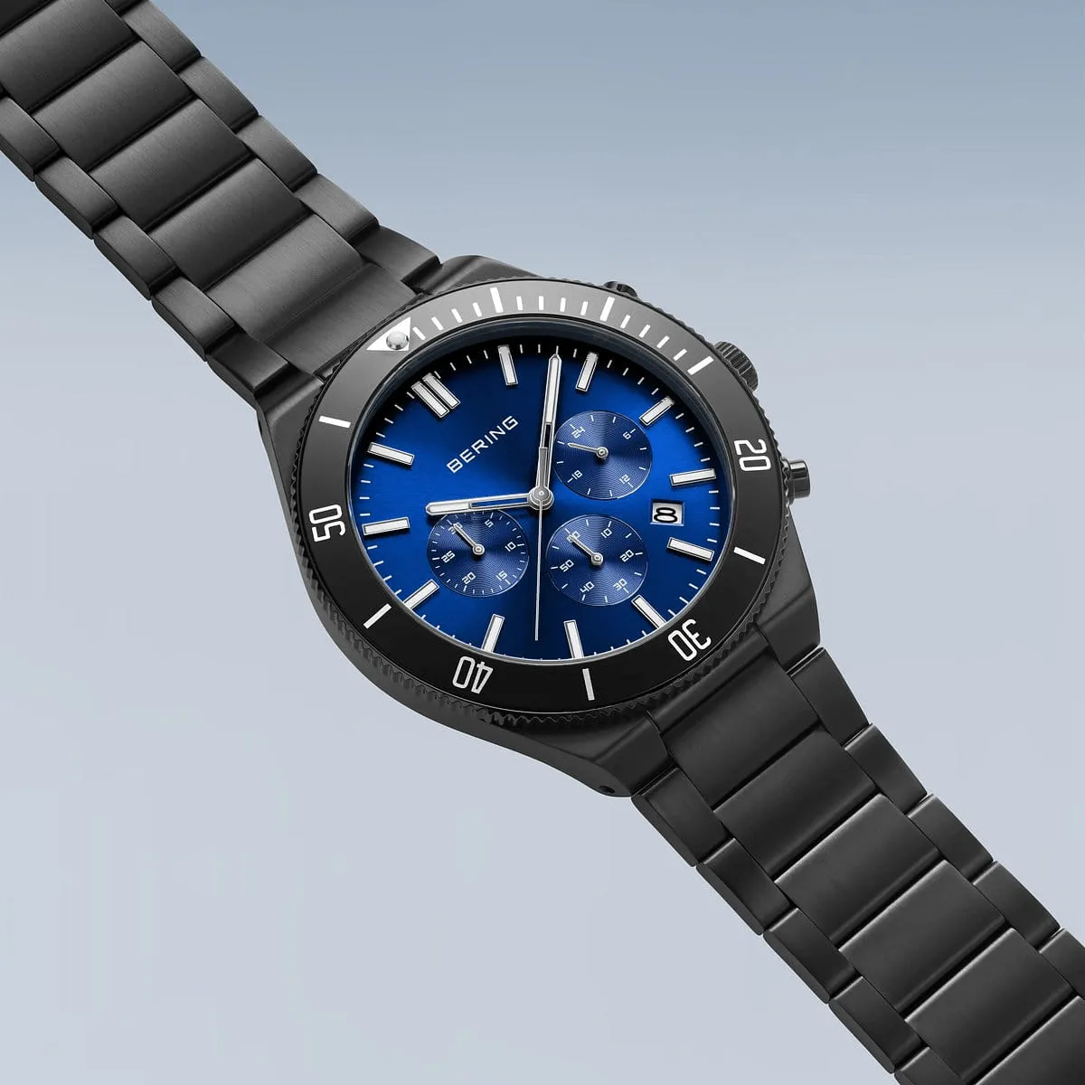 BERING Classic Polished/Brushed Black Blue Sunray Men's Watch 15043-727
