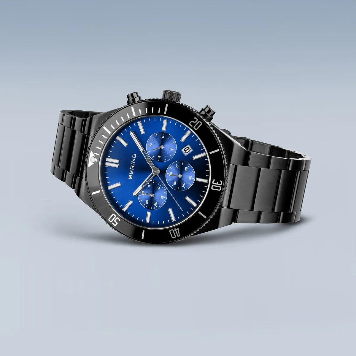 BERING Classic Polished/Brushed Black Blue Sunray Men's Watch 15043-727