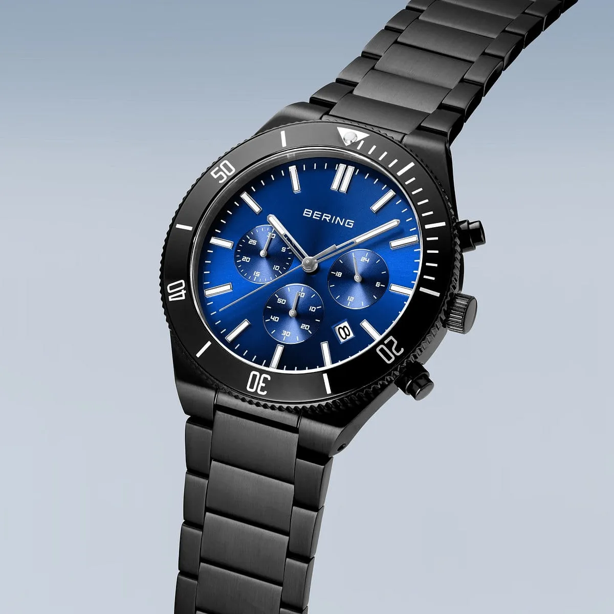 BERING Classic Polished/Brushed Black Blue Sunray Men's Watch 15043-727