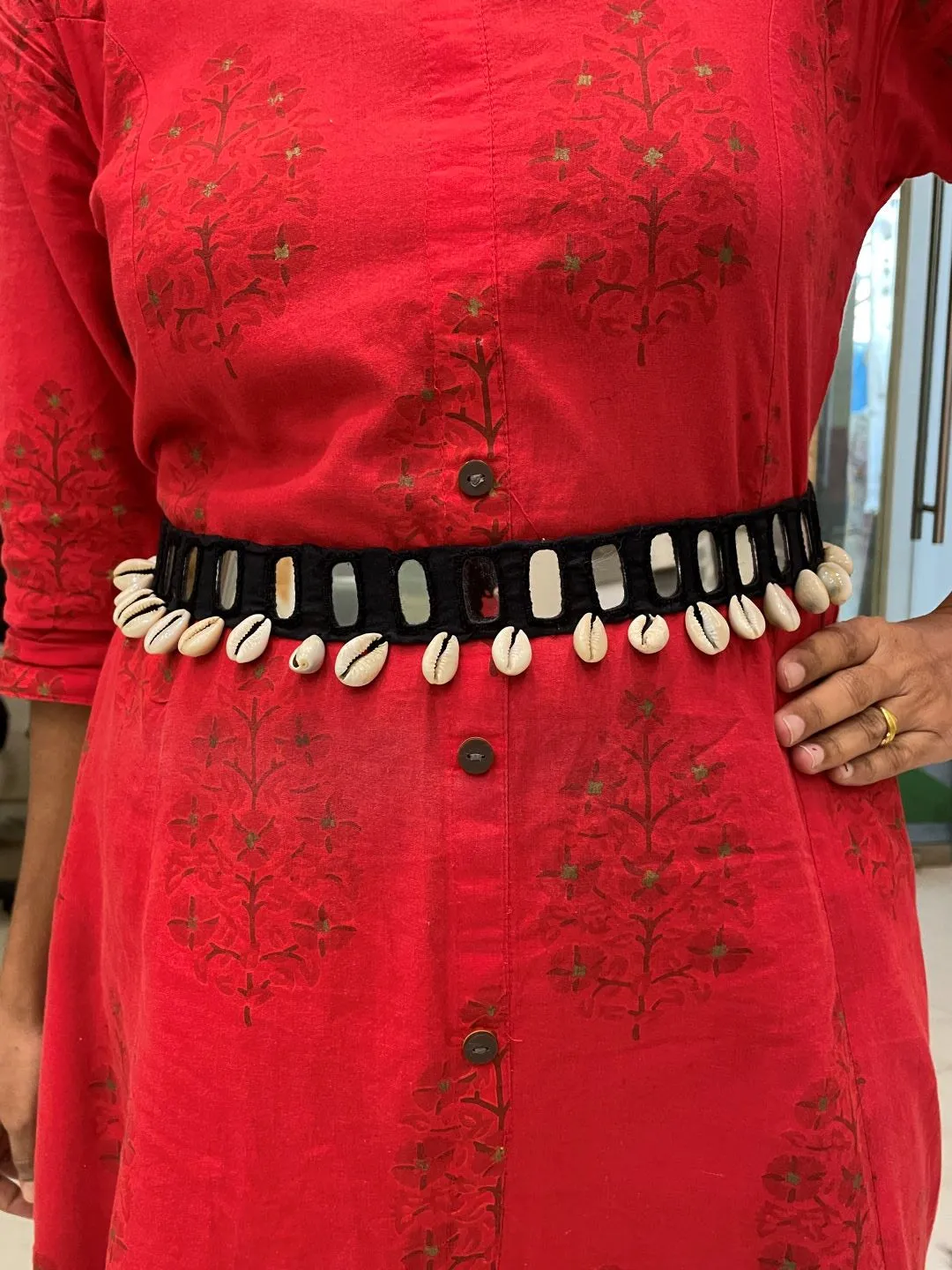 Black Fabric Waist-Belt Mirror Work Banjara Kamar-Bandh