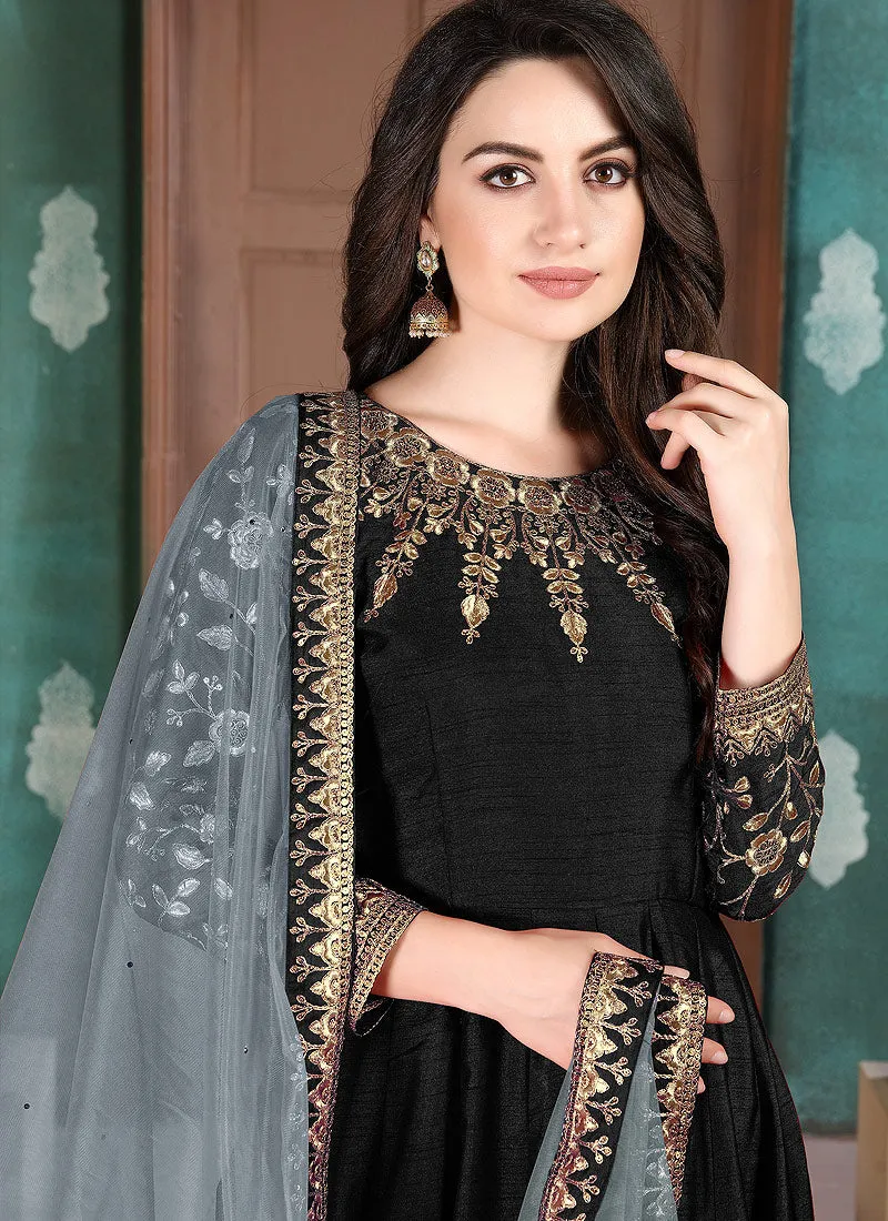 Black Golden Embroidered Anarkali Suit