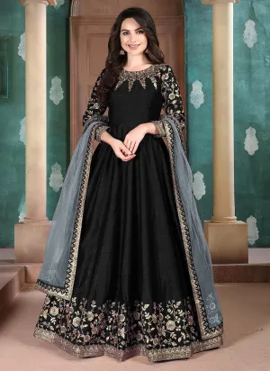 Black Golden Embroidered Anarkali Suit