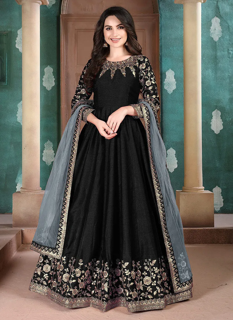 Black Golden Embroidered Anarkali Suit