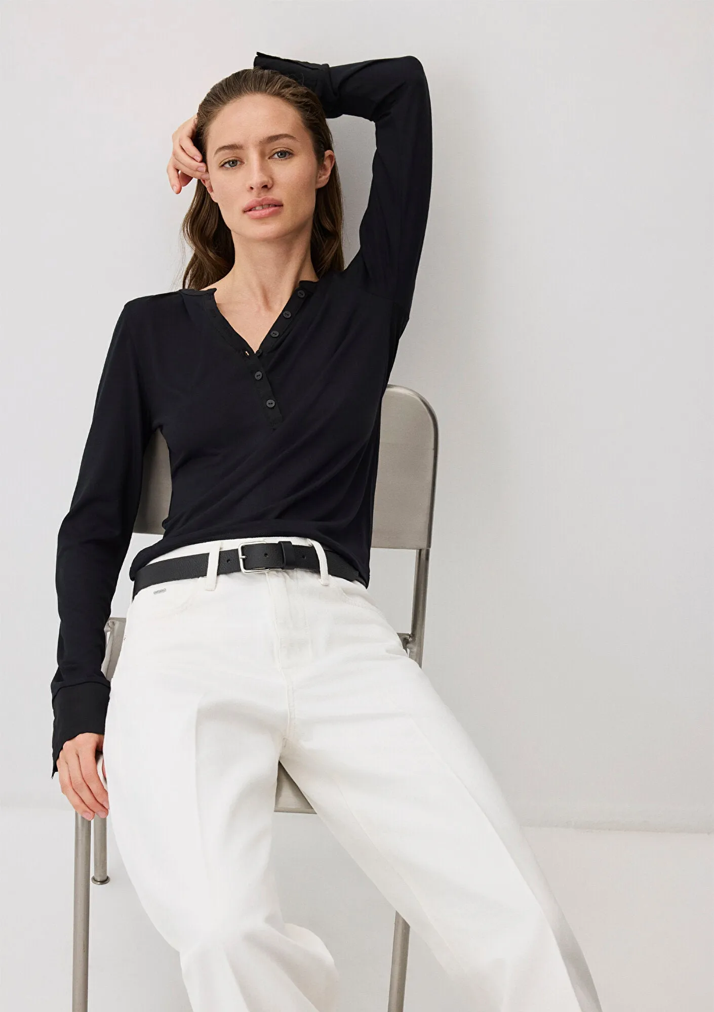 Black Modal Blend Long-Sleeve Basic T-Shirt