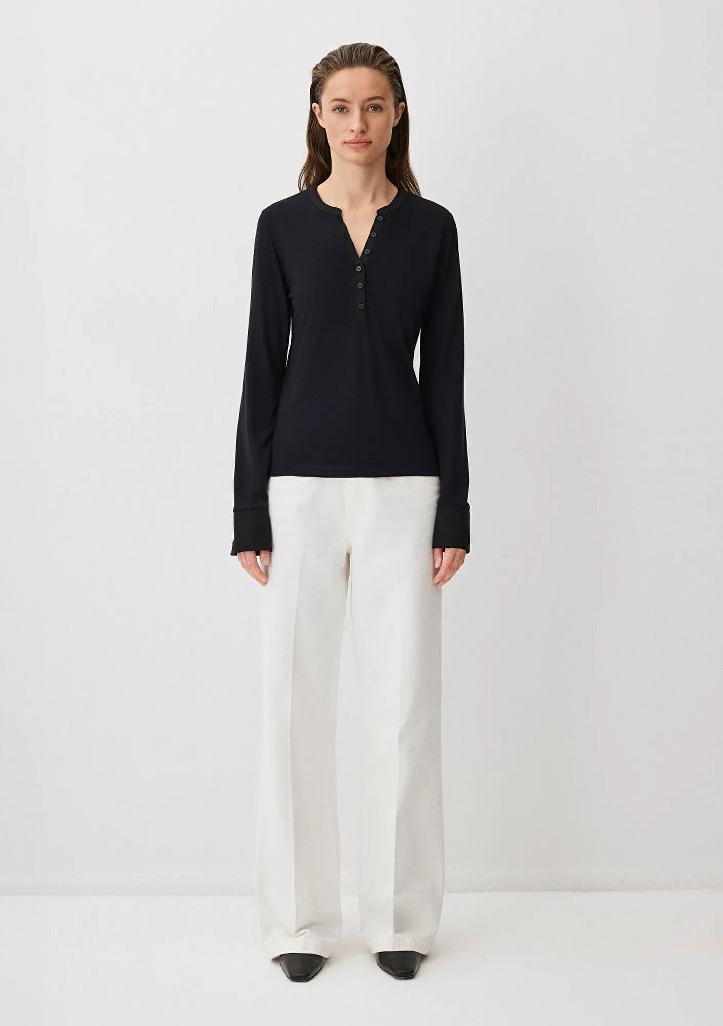 Black Modal Blend Long-Sleeve Basic T-Shirt