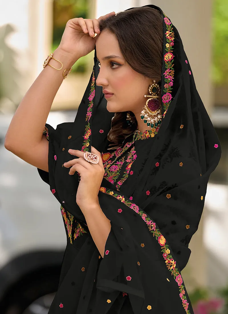 Black Multi Sequence Embroidery Traditional Pant Suit