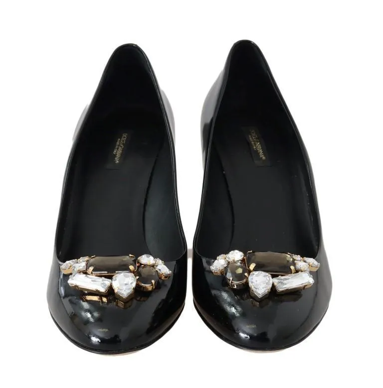 Black Patent Leather Crystal Pumps