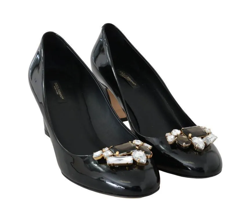 Black Patent Leather Crystal Pumps