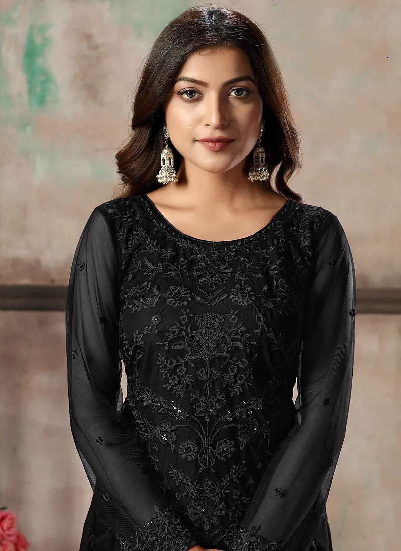Black Sequence Embroidered Pant Style Suit