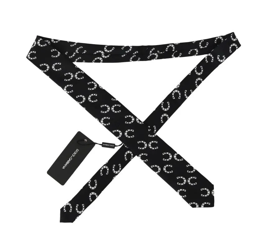 Black Silk Horseshoe Print Classic Tie