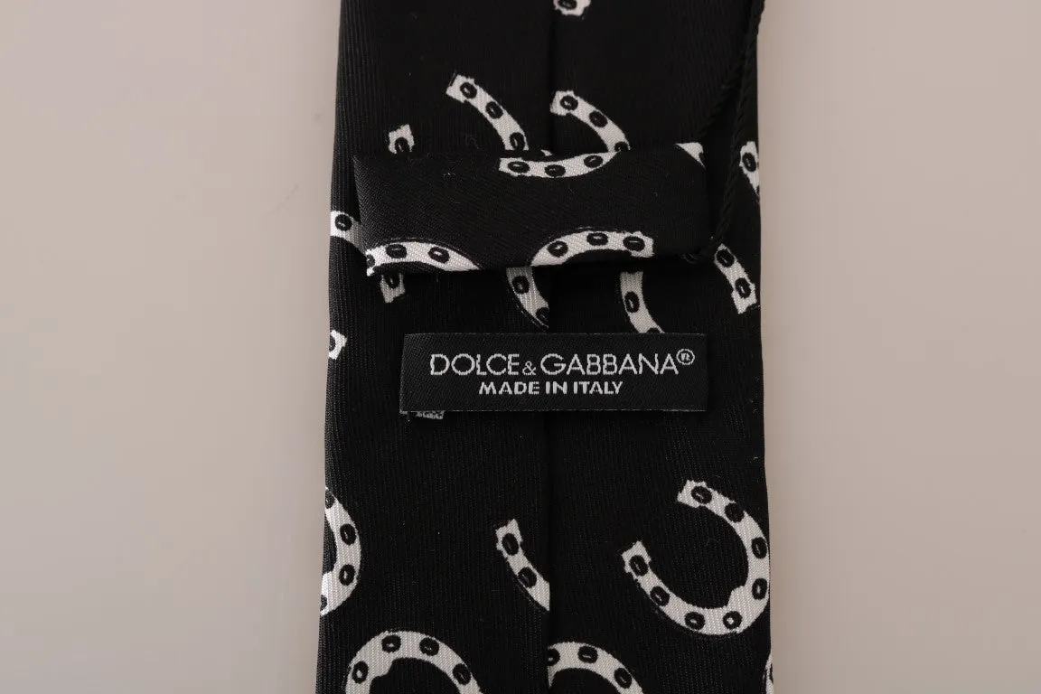 Black Silk Horseshoe Print Classic Tie
