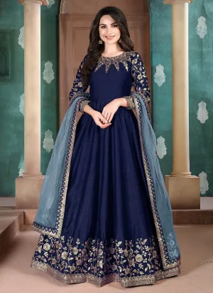Blue Golden Embroidered Anarkali Suit