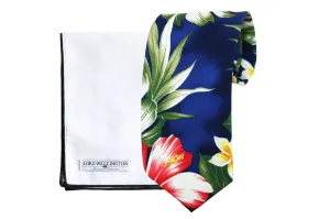 Blue Hawaiian Print Tie Set