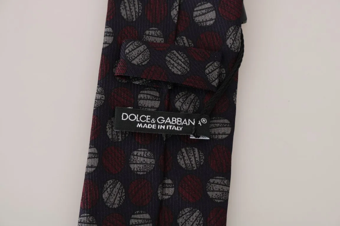 Blue Silk Red Gray Print Classic Tie