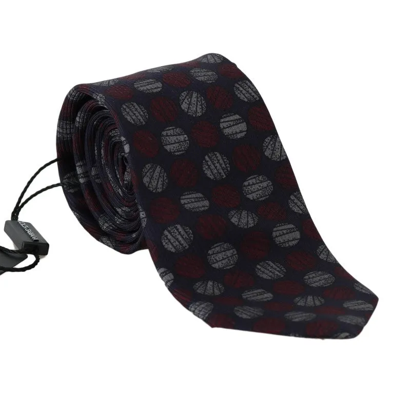 Blue Silk Red Gray Print Classic Tie