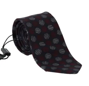 Blue Silk Red Gray Print Classic Tie