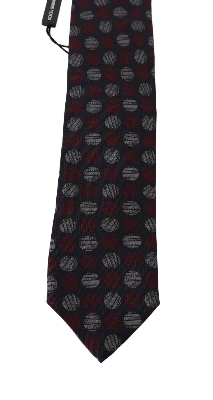 Blue Silk Red Gray Print Classic Tie