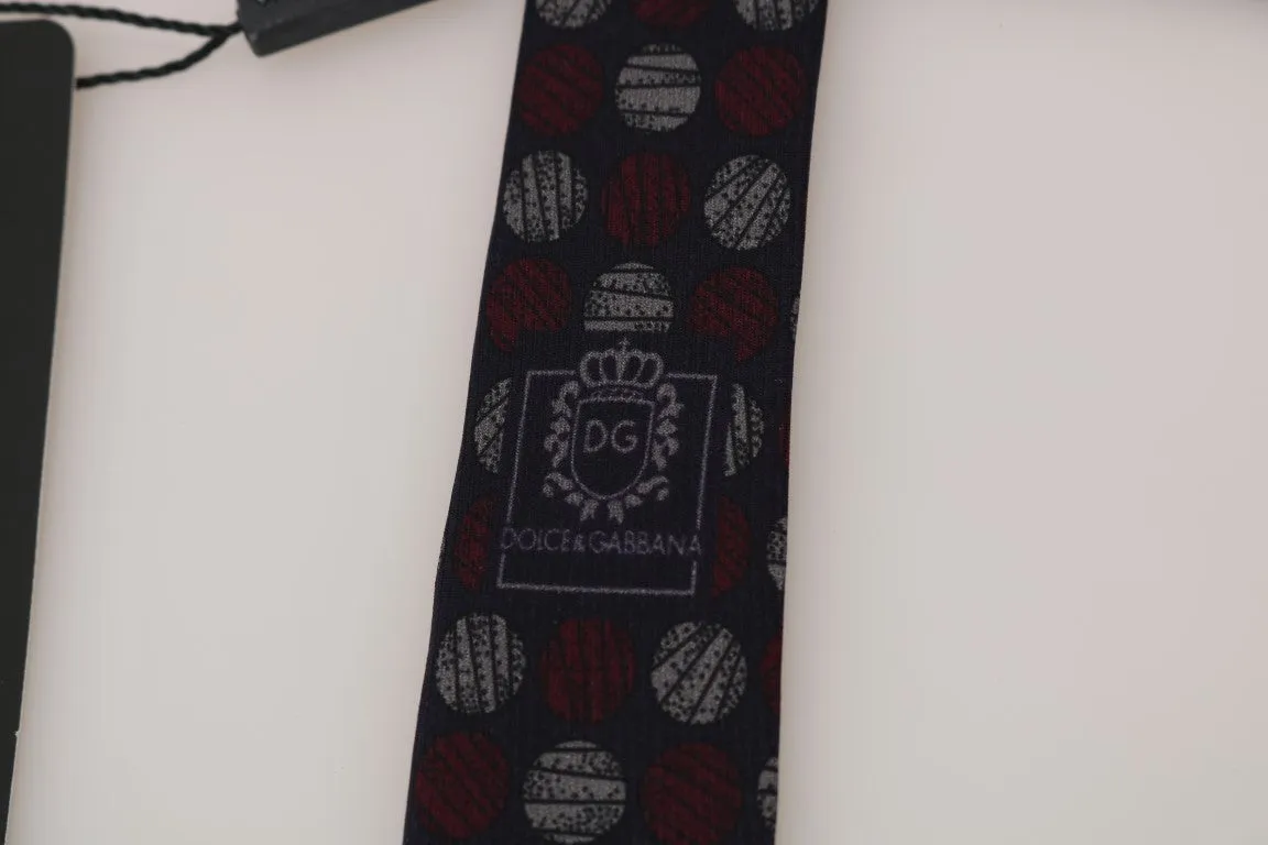 Blue Silk Red Gray Print Classic Tie