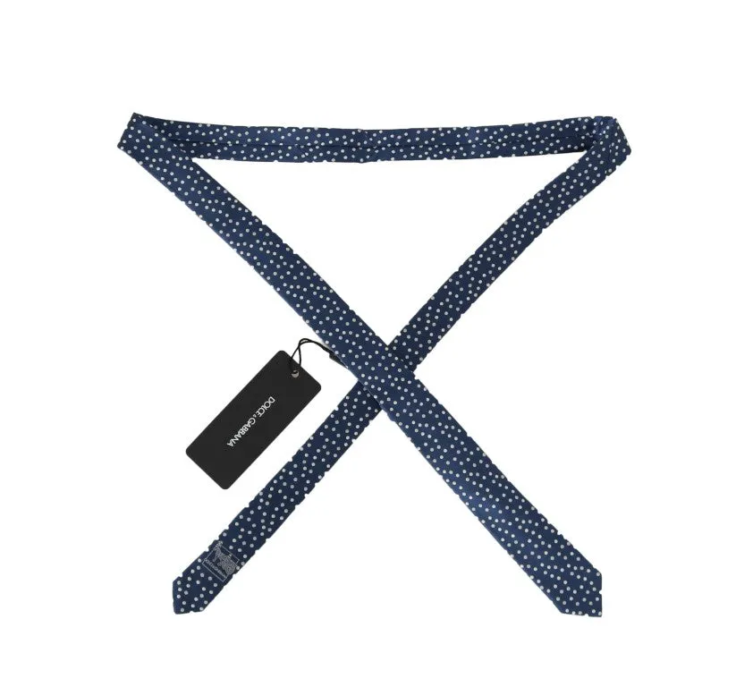 Blue Silk White Polka Dot Print Tie