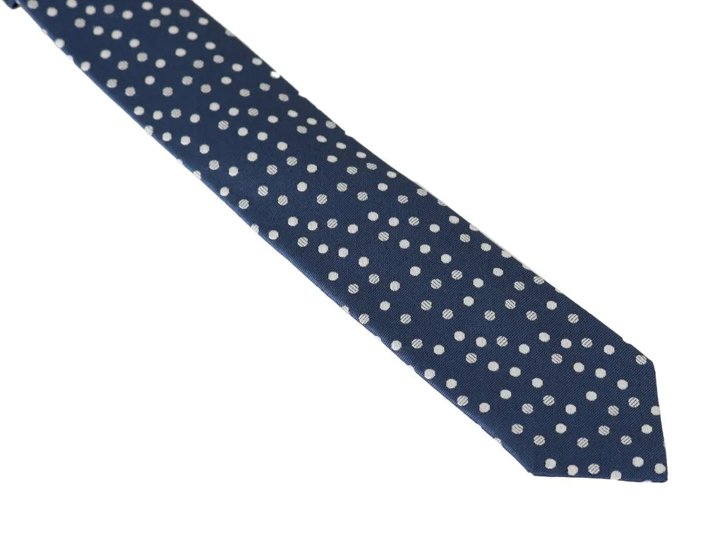 Blue Silk White Polka Dot Print Tie