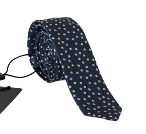 Blue Silk White Polka Dot Print Tie