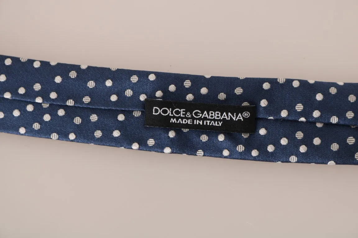 Blue Silk White Polka Dot Print Tie