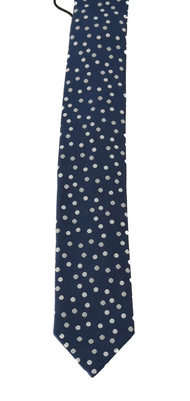 Blue Silk White Polka Dot Print Tie