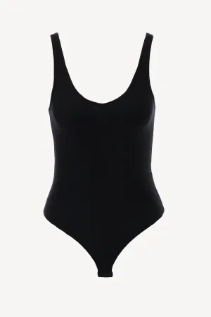 Bodysuit Deep V Neck in Schwarz