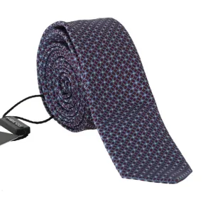 Bordeaux Silk Blue Pattern Slim Tie