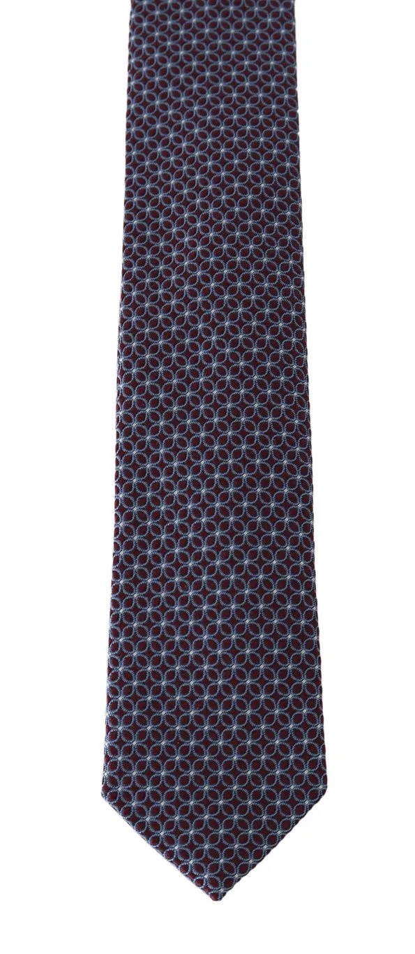 Bordeaux Silk Blue Pattern Slim Tie
