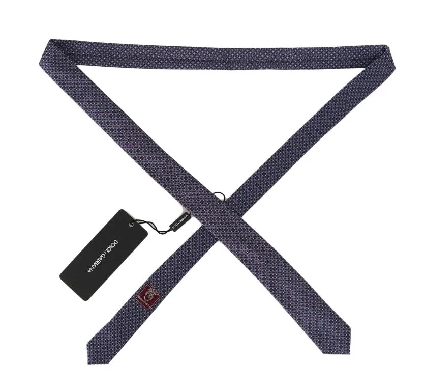 Bordeaux Silk Blue Pattern Slim Tie
