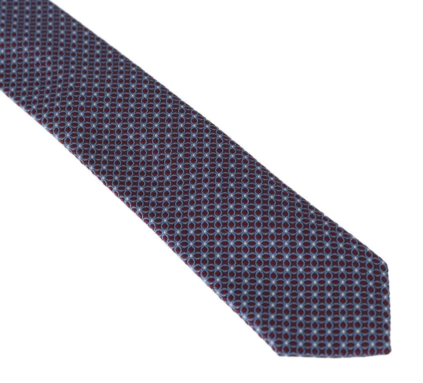 Bordeaux Silk Blue Pattern Slim Tie