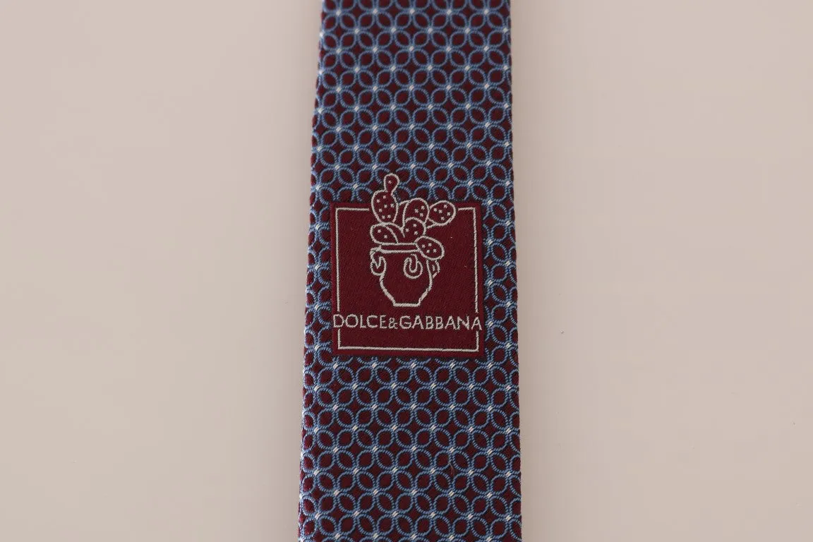 Bordeaux Silk Blue Pattern Slim Tie