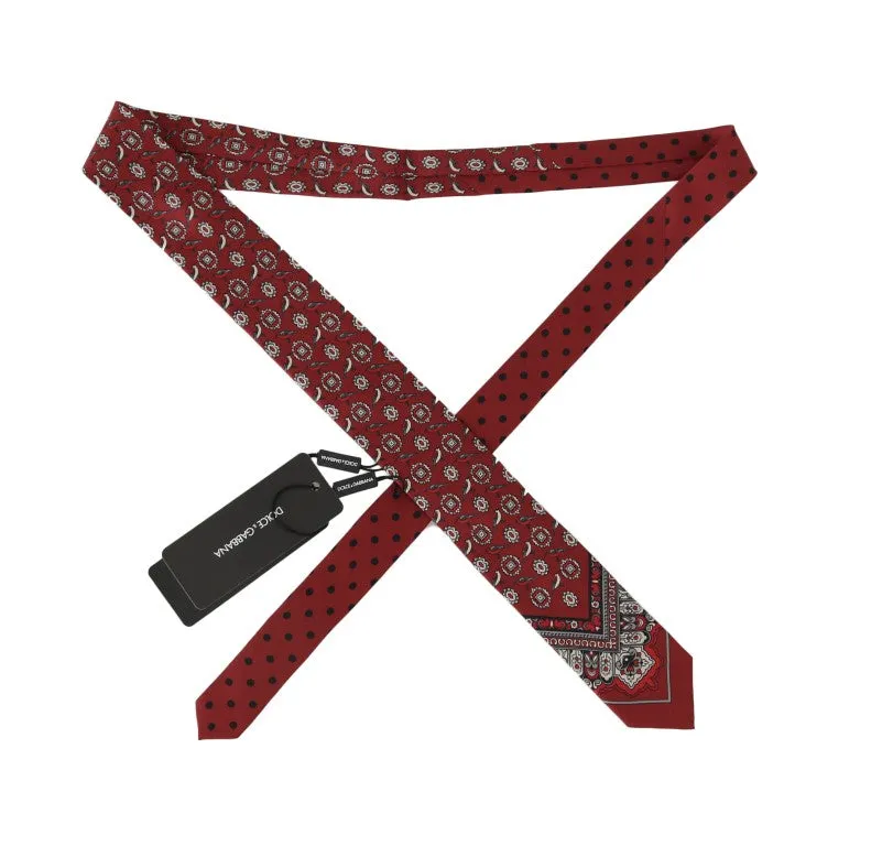 Bordeaux Silk Gray Bird Print Tie