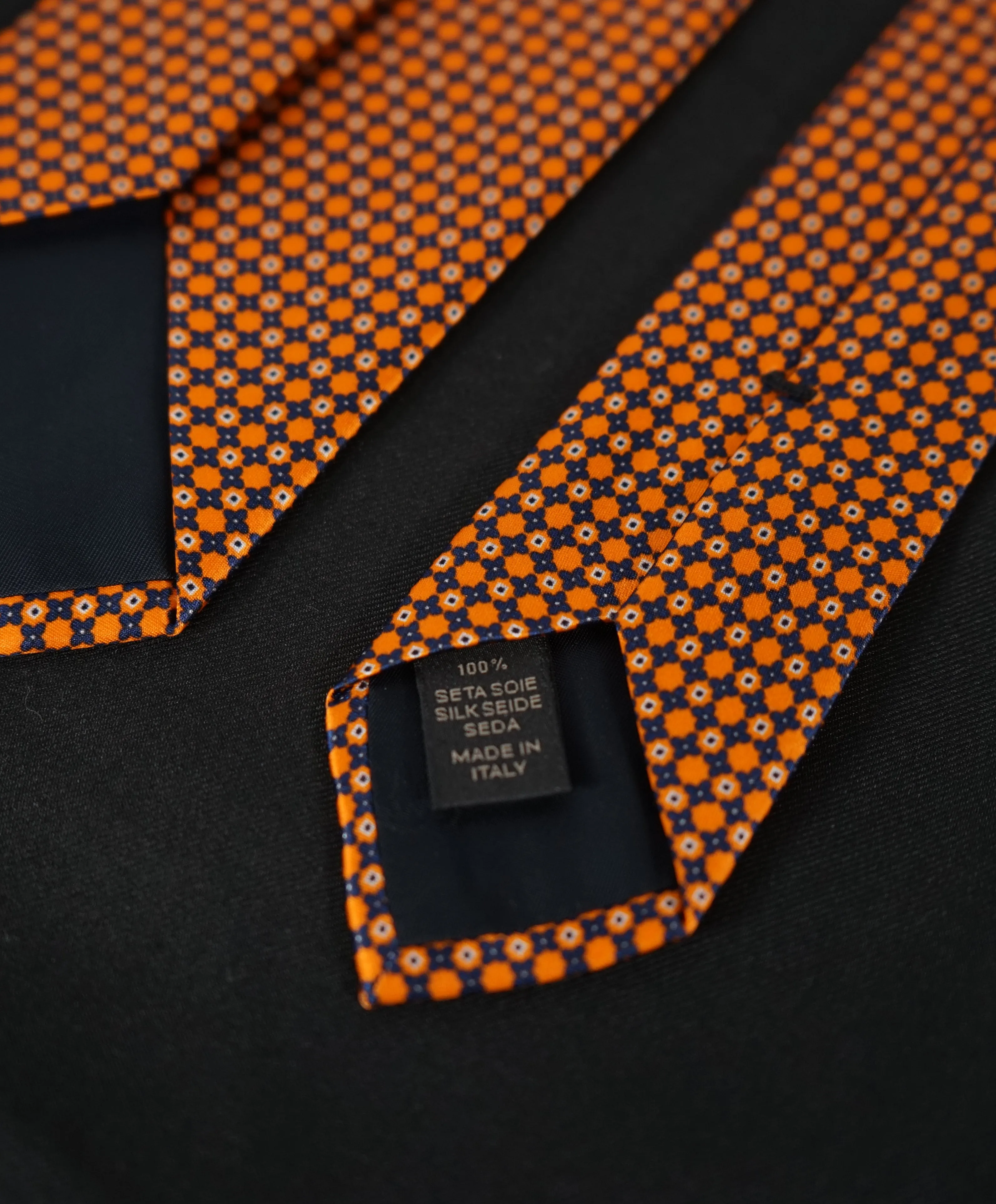 BRIONI   -   Orange  &  Black Geometric Print Tie TEST TEST