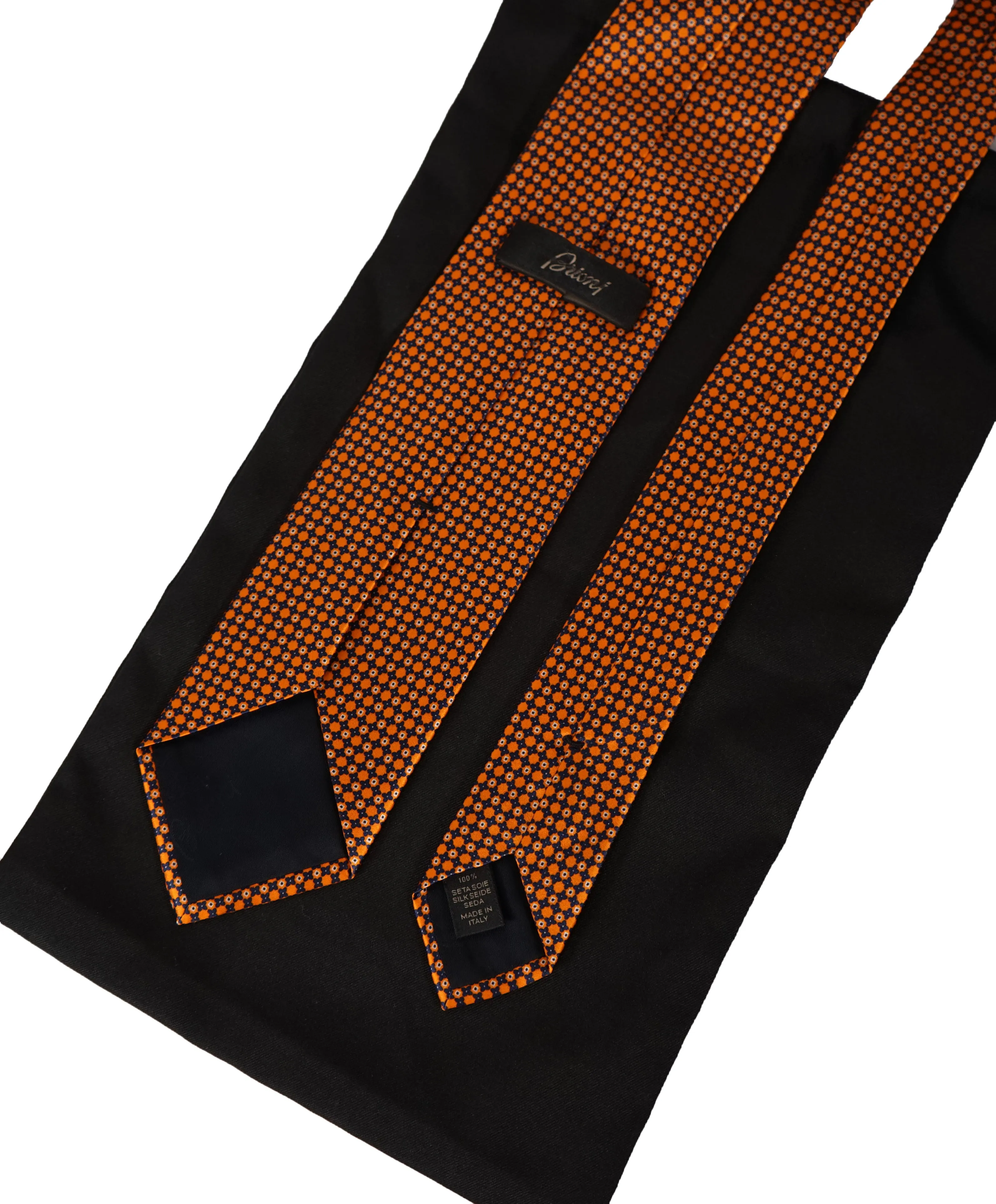 BRIONI   -   Orange  &  Black Geometric Print Tie TEST TEST