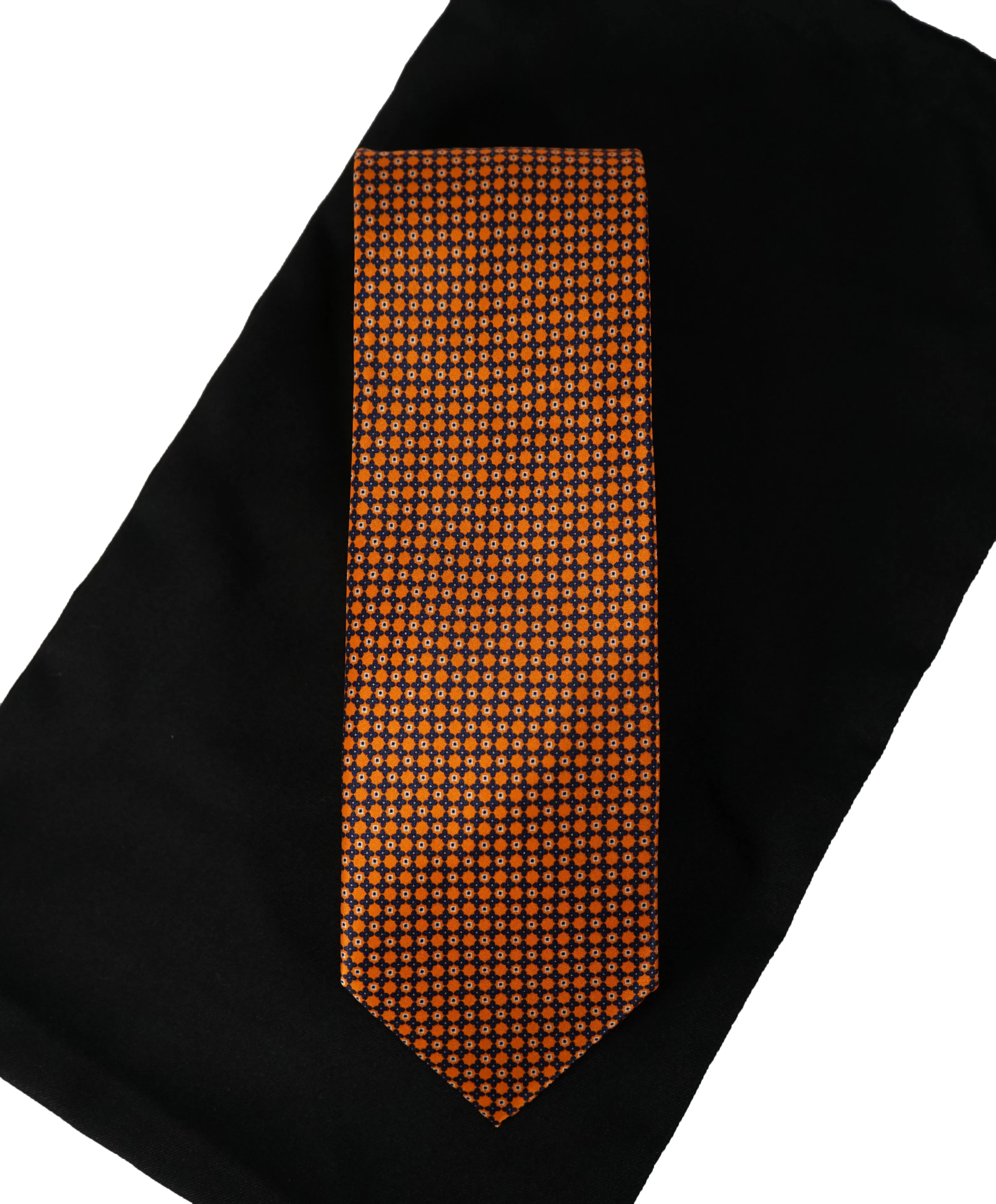 BRIONI -   Orange & Black Geometric Print Tie