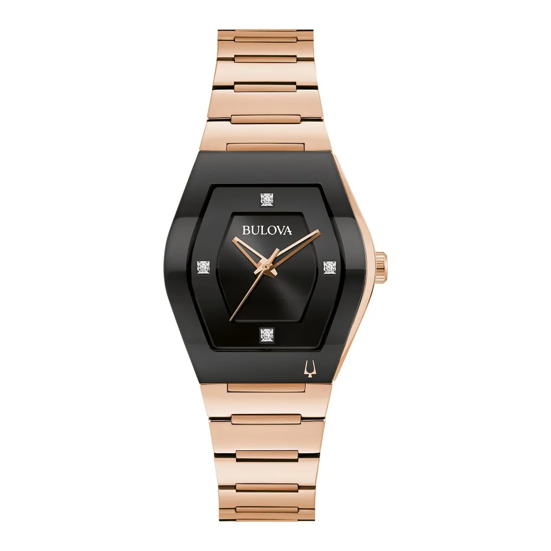 Bulova Gemini Ladies Rose Tone Diamond and Black Dial Watch