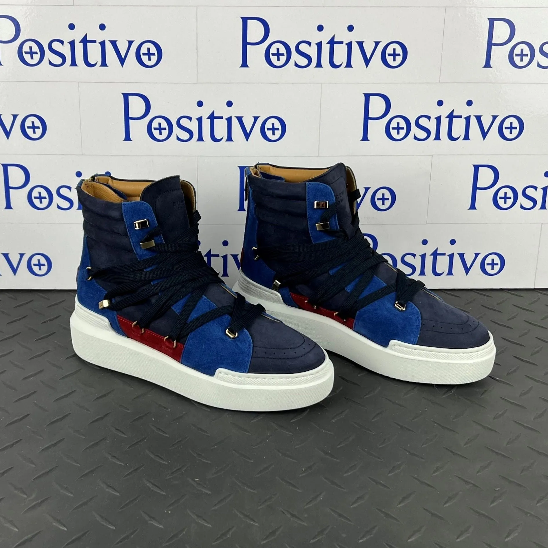 Buscemi Women's Madison Navy Leather High Top Sneakers