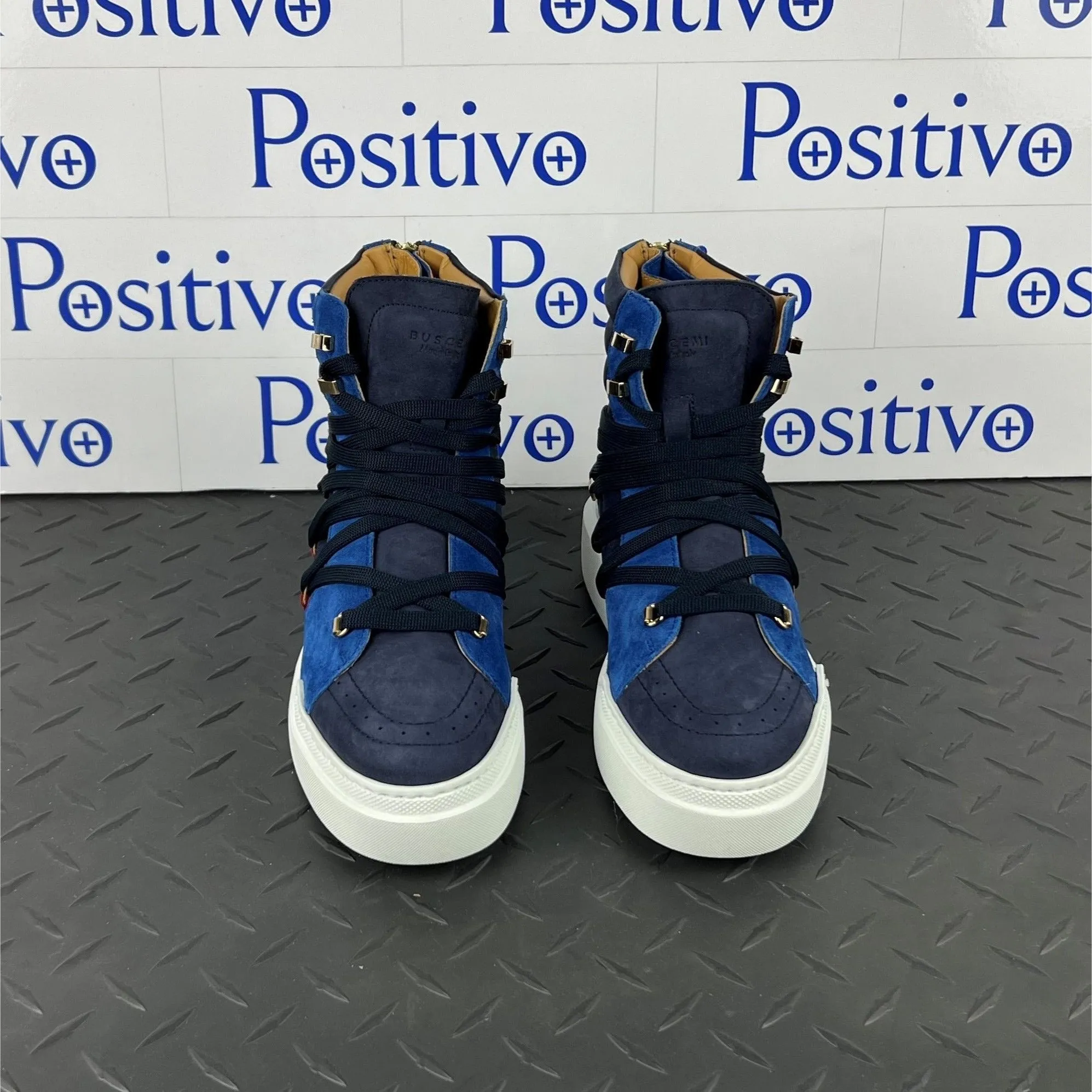 Buscemi Women's Madison Navy Leather High Top Sneakers