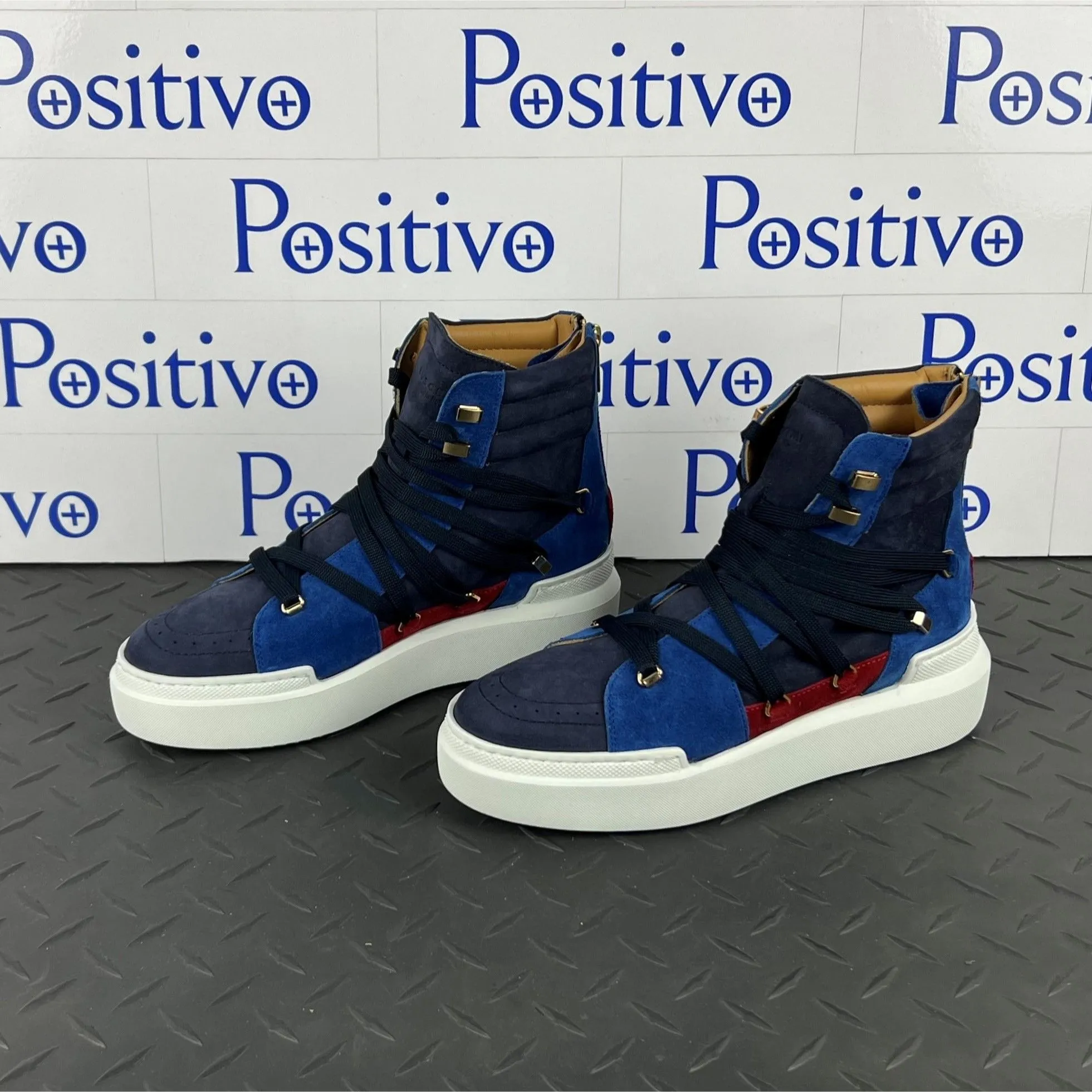 Buscemi Women's Madison Navy Leather High Top Sneakers