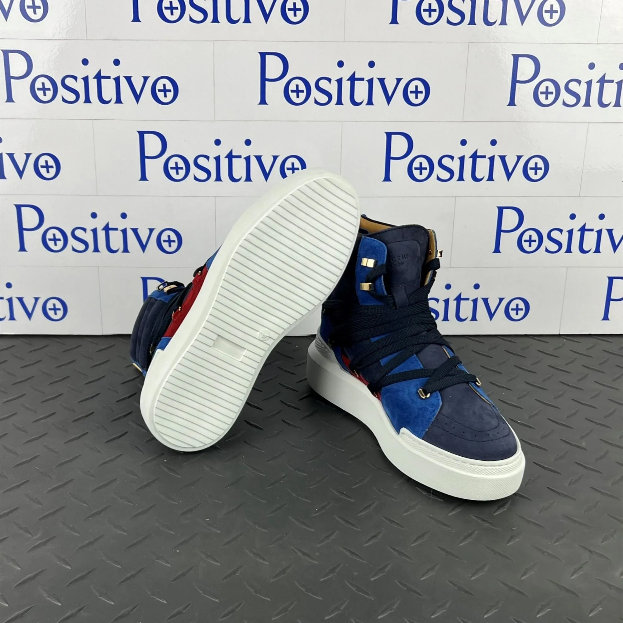 Buscemi Women's Madison Navy Leather High Top Sneakers