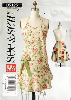 Butterick See & Sew 5125 Womens Ruffled Kitchen Aprons Out Of Print Sewing Pattern Size S/M/L  UNCUT Factory Folded