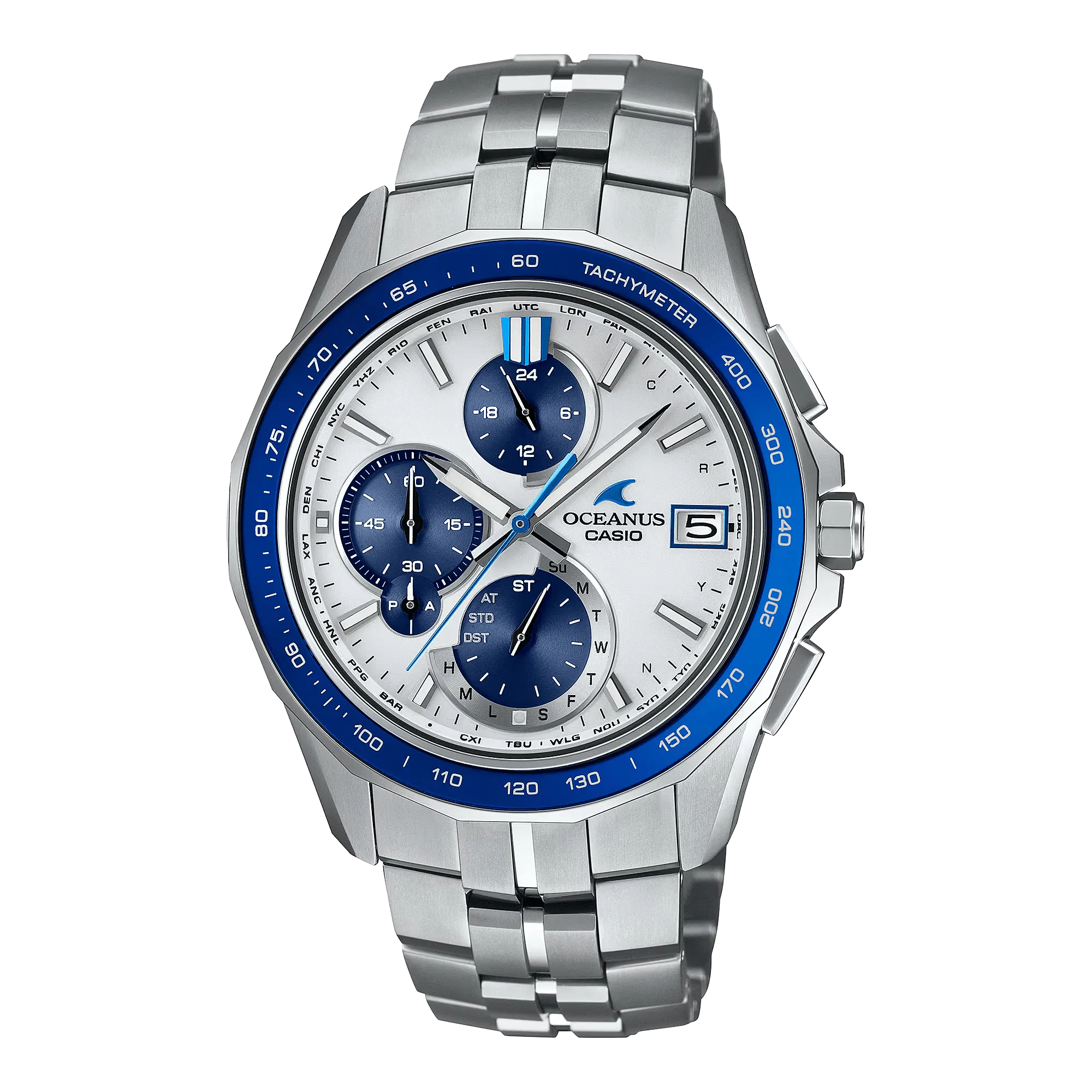 Casio Oceanus Manta White-Blue 42.8mm Titanium Men's Watch OCWS7000D-7A