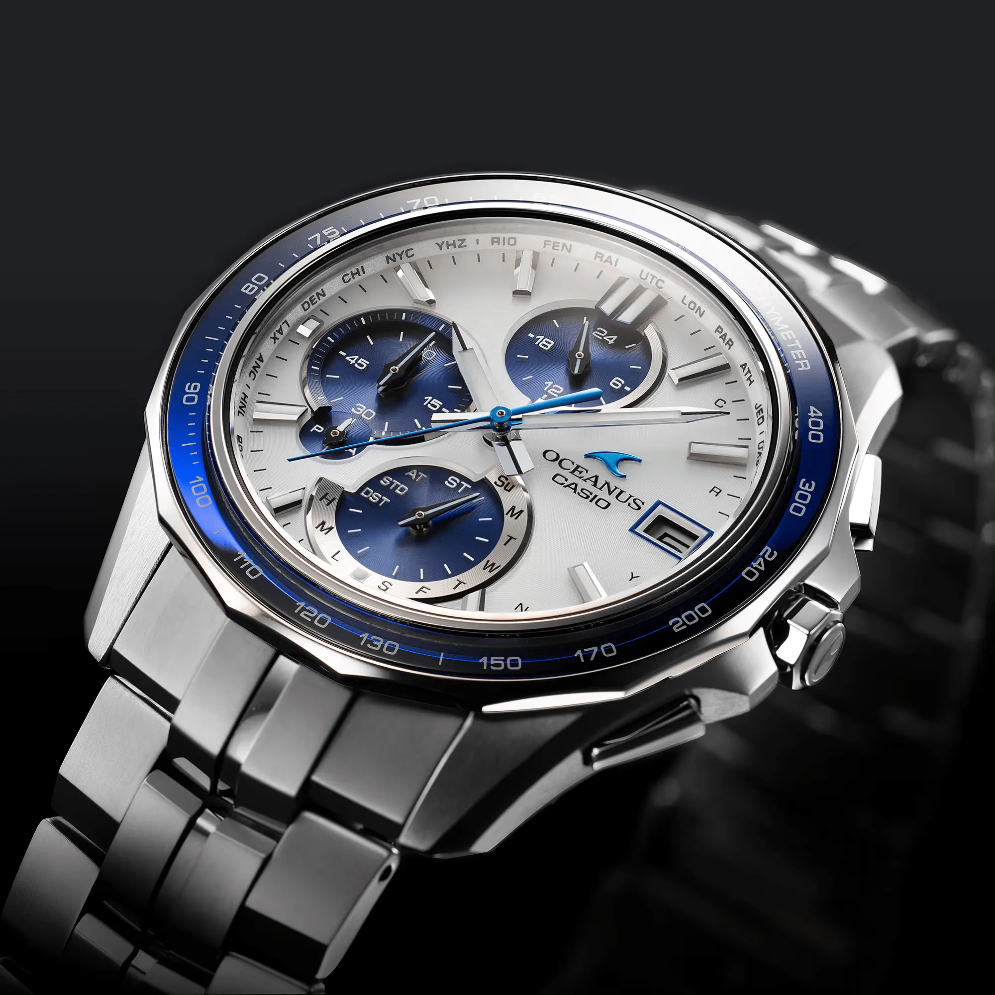Casio Oceanus Manta White-Blue 42.8mm Titanium Men's Watch OCWS7000D-7A