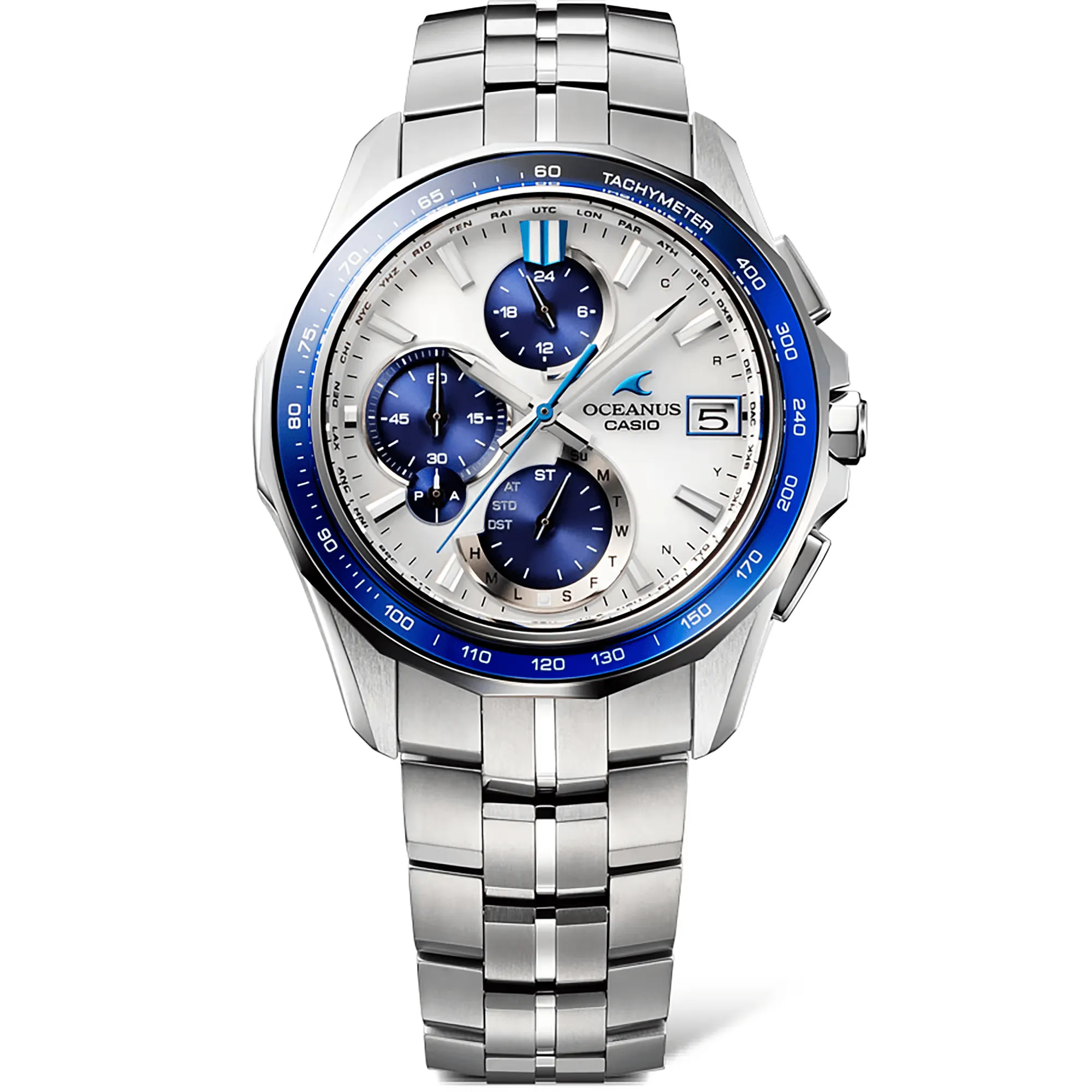 Casio Oceanus Manta White-Blue 42.8mm Titanium Men's Watch OCWS7000D-7A