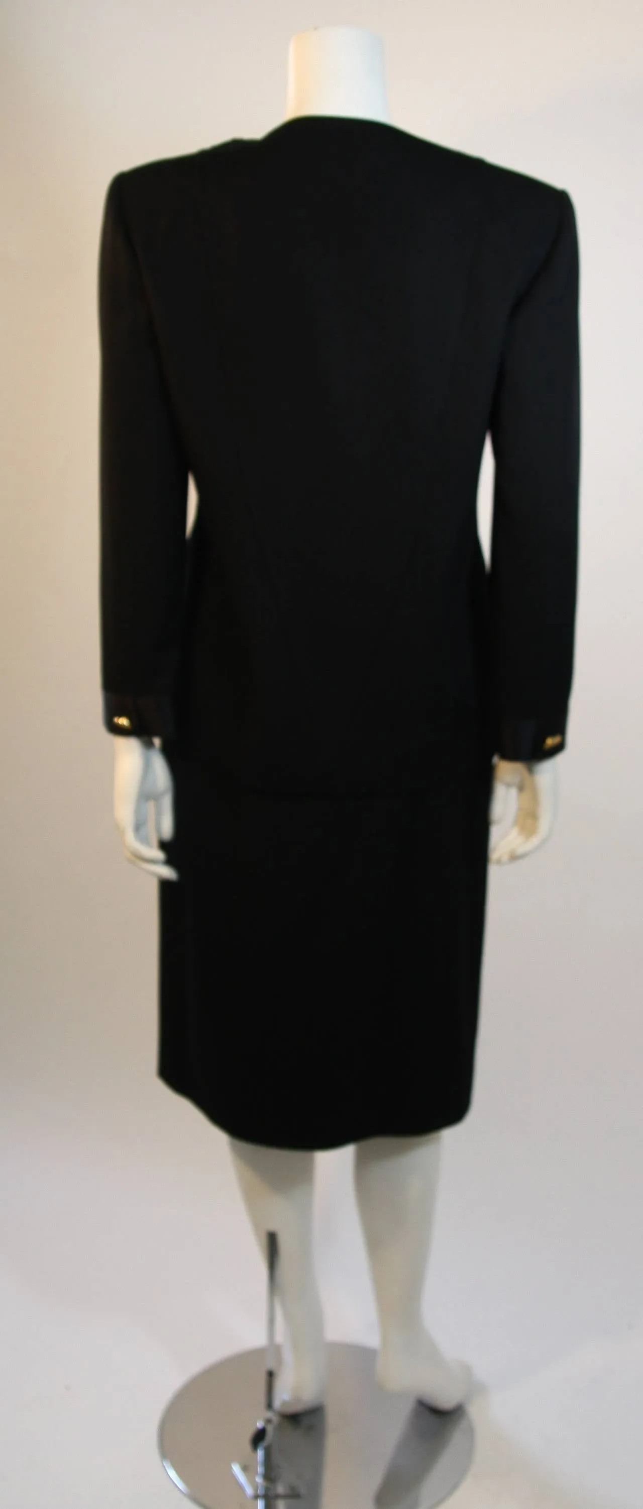 CHANEL 1990s Black Wool Silk Ribbon Jacket and Skirt Suit