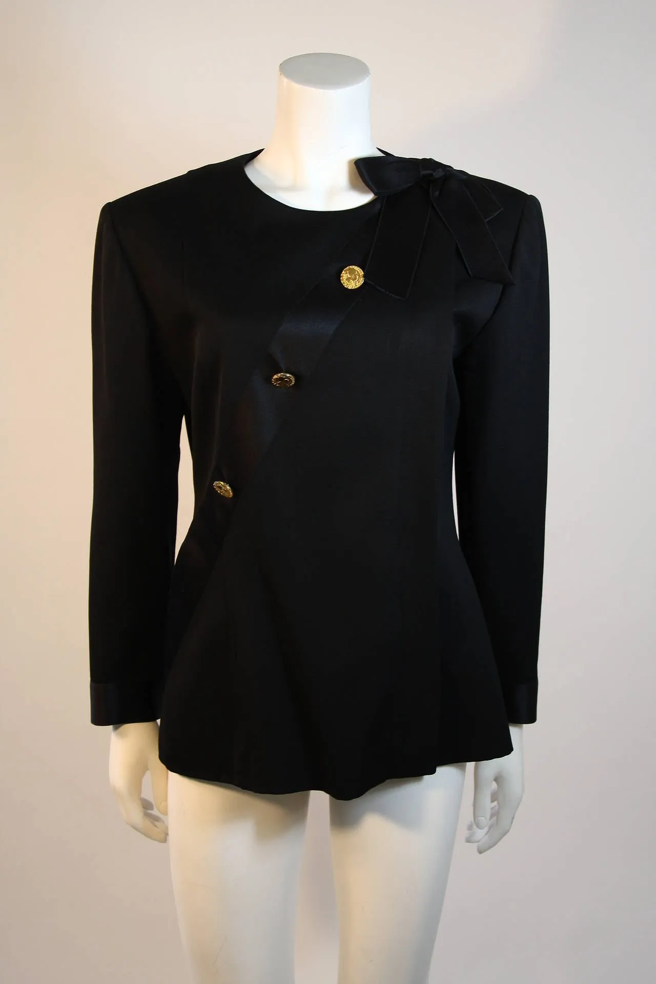 CHANEL 1990s Black Wool Silk Ribbon Jacket and Skirt Suit